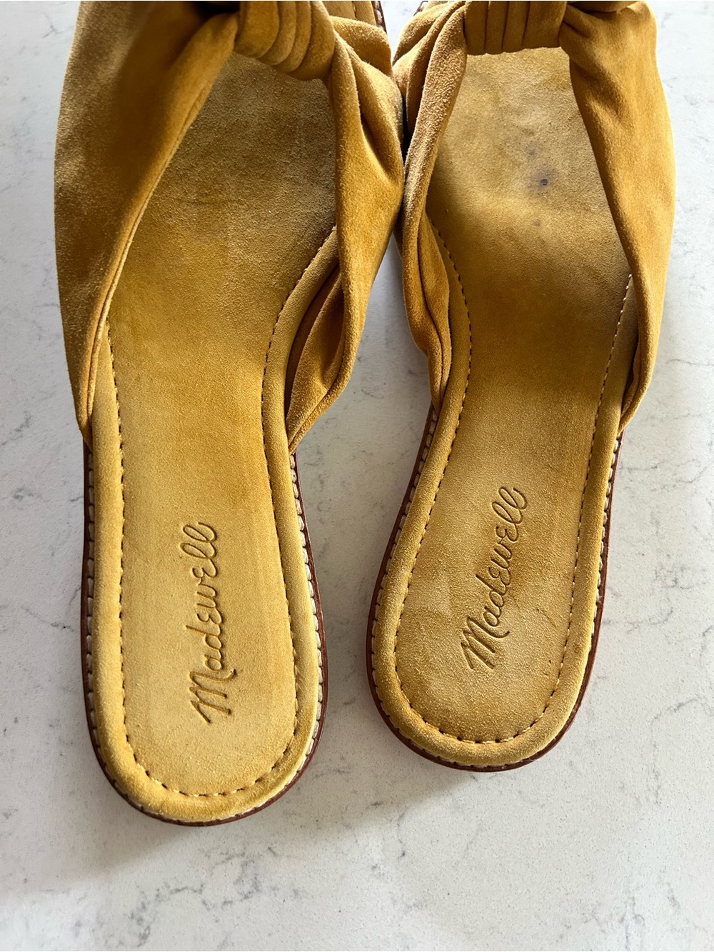 Madewell Suede Half Bow Tan Mustard Slip On Slide Sandals - Picture 15 of 16